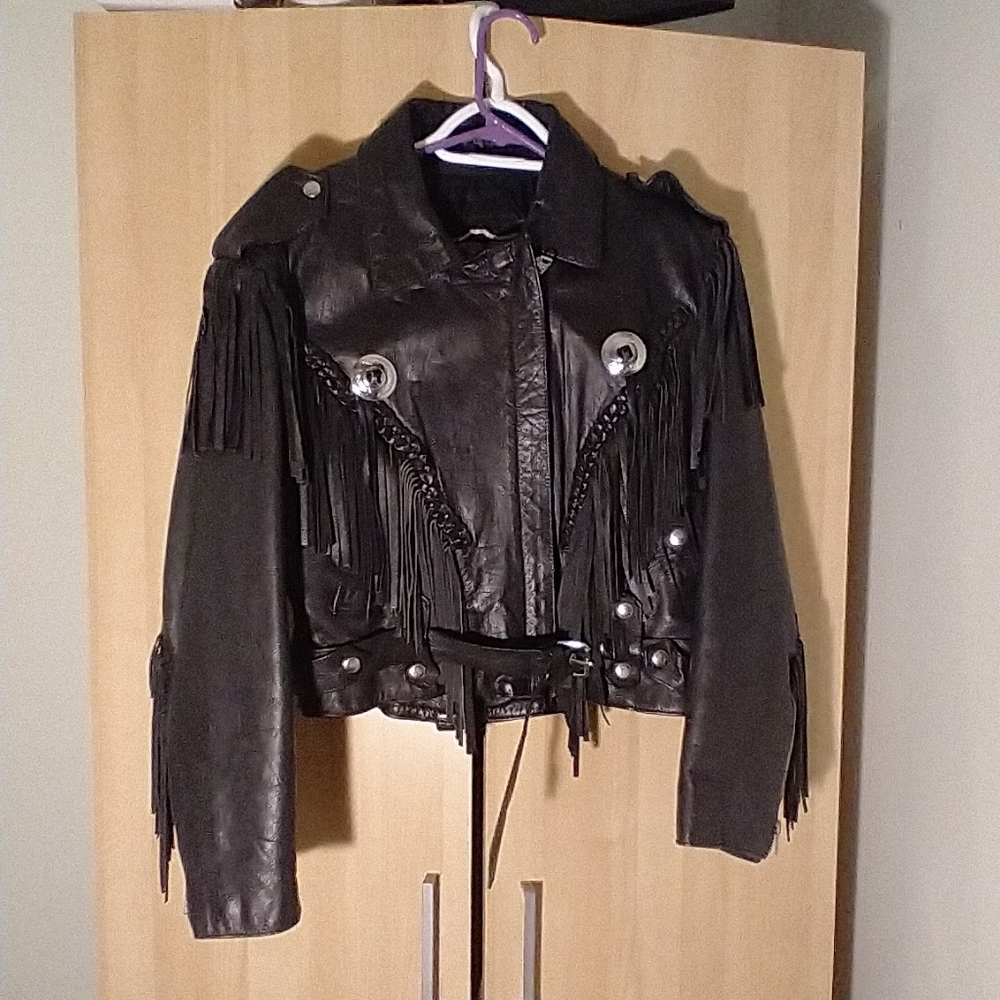 Vintage leather fringe jacket